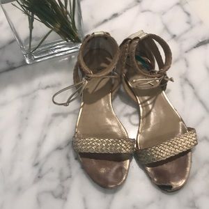 Ann Taylor gold metallic ankle wrap sandals size 9